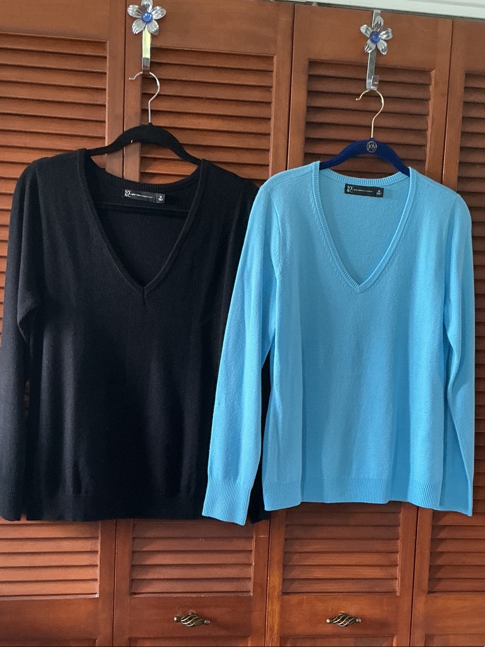 New York & Company Black and Light Blue V-Neck Sweaters